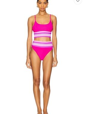 BEACH RIOT Mae-Millie 2-Piece Bikini Raspberry Color Block NWT Small